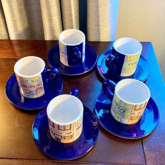 Set of 5 Hand Painted Ceramic Espresso Cups and Saucers. - Picture 10 of 15